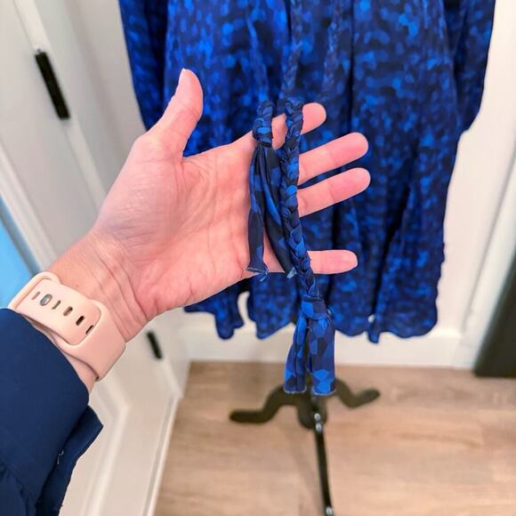 Willa Story Silk Dress Women's Size XS Blue Print Long Sleeve Mini Anthropologie - Picture 10 of 14